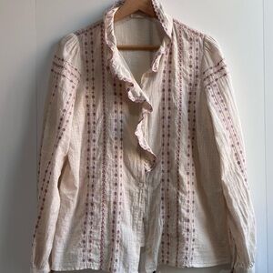 Sezane chlo shirt in pale pink/pink embroidery